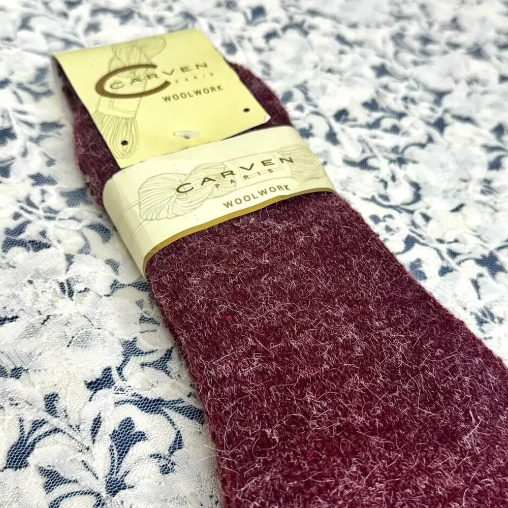 VTG Carven Woolwork Maroon Lounge Socks Anti Slip Paw Prints Vintage Rare Unique
